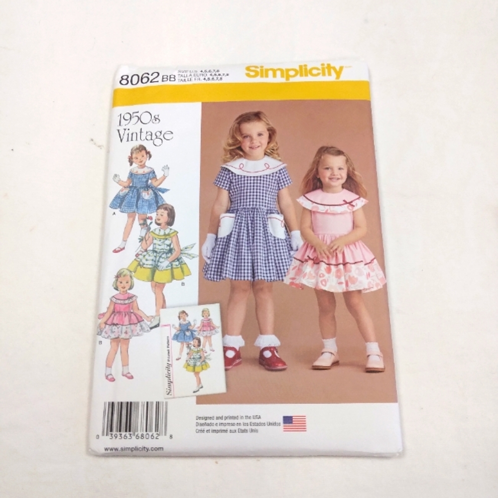 Simplicity 8062 toddler/girls dresses, 1950s style, sz 4-8